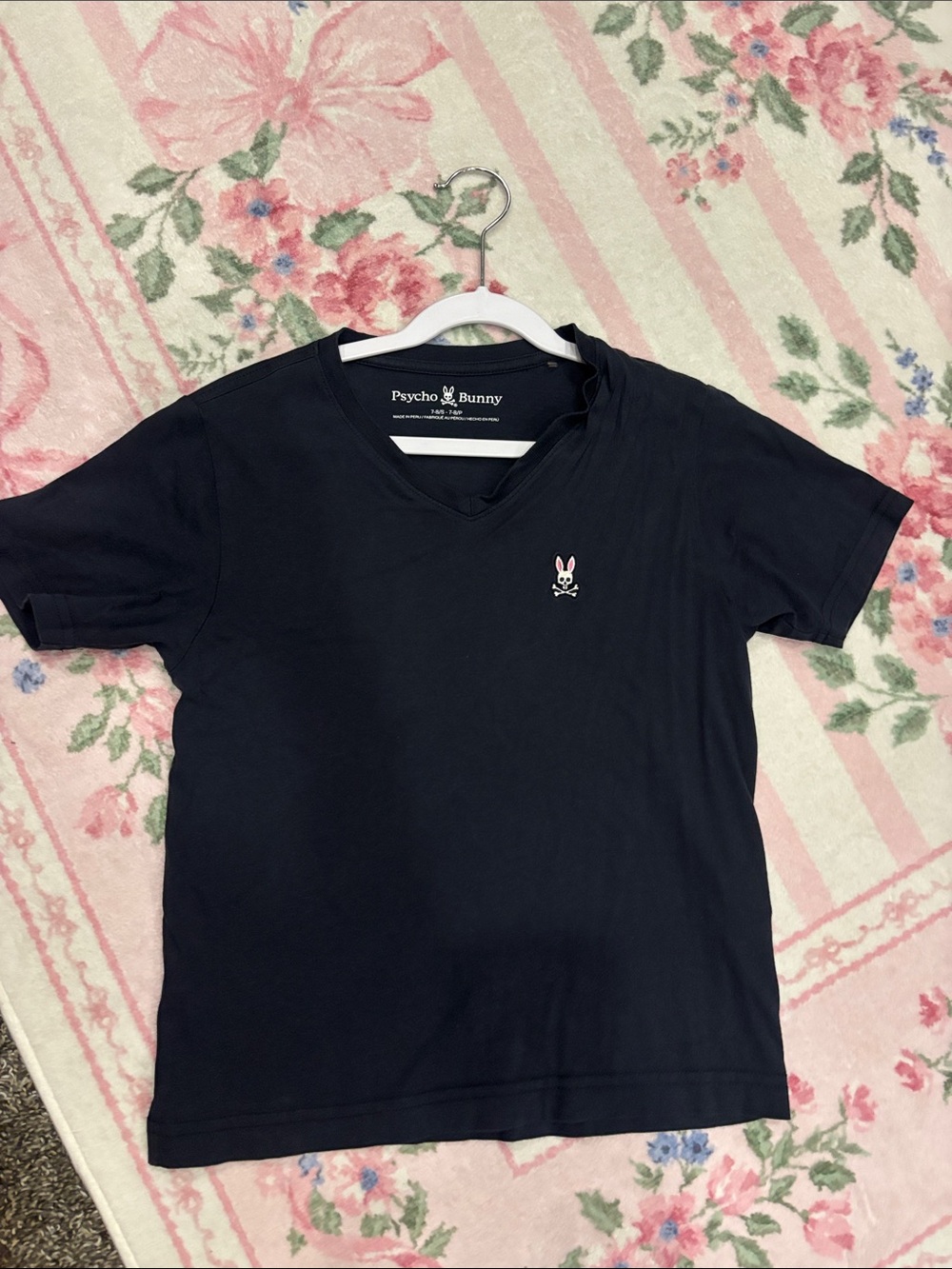 Boys Psycho Bunny Boys Navy V-Neck Tee with Embroidered Bunny